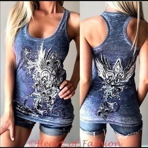 Vocal Mineral Wash Burnout Graphic Tank Top S